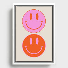 Smiley Face Pattern Framed Canvas