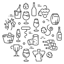 Wine Linear Icon Set Drinking