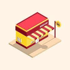 Isometric Burger Bar Building With