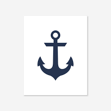 Navy Blue Anchor On White Print