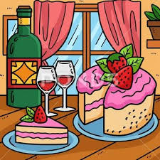 Wedding Cake And Wine Colored Cartoon