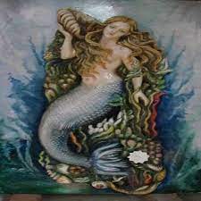 Multicolor Fiberglass Mermaid Sculpture