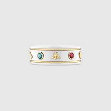 White Icon Ring With Gemstones Gucci
