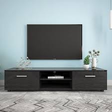 62 99 In Black Tv Stand Fits Tv S Up To 70 In With 2 Storage Cabinet With Open Shelves For Living Room