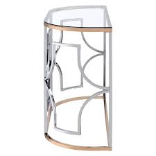 Tuba 42 In Chrome And Gold Half Circle Glass Console Table