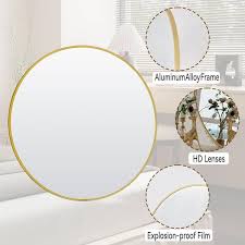 Xramfy 36 In W X 36 In H Round Aluminum Alloy Framed Gold Wall Mirror