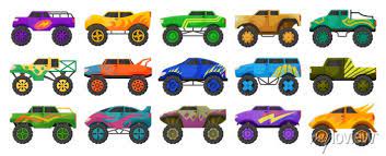 Monster Truck Isolated Cartoon Set Icon