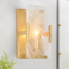 Zevni 1 Light Modern Antique Gold Leaf Wall Sconce Cloud Like Glass Bedroom Wall Light Mid Century Modern Light Fixture