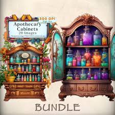 Apothecary Cabinet Clipart Bundle Png