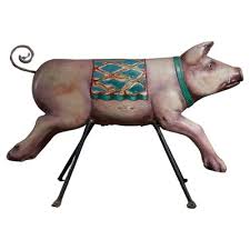 Carved Wood Pig Carousel Figure 1950s