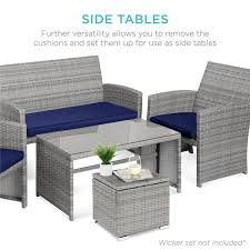 Best Choice S Set Of 2 Wicker Ottomans Multipurpose Outdoor Patio Furniture With Removable Cushions Gray Navy