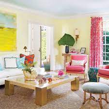 Pink Yellow Turquoise Living Room