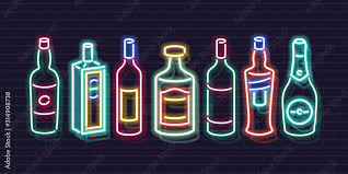Neon Bar Shelf Bottles Icon Set