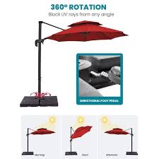 Jearey 10 Ft Round Cantilever Tilt Patio Umbrella With Crank In Red