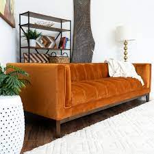James Mid Century Modern Luxury Living Room Orange Velvet Couch
