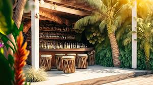 Outdoor Lounge Area With A Tiki Bar