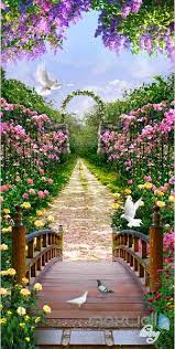 3d Flowers Garden Bridge Arch Corridor