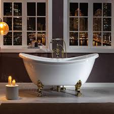 Seattle 59 In Heavy Duty Acrylic Slipper Clawfoot Bath Tub In White Claw Feet Drain Overflow In Polished Gold Hbt7033