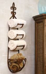 Hanging Towel Rack W Basket Rustic