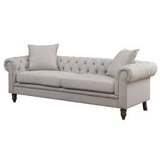 Juliet 85 In Beige Linen 3 Seater Chesterfield Sofa With Round Arms