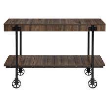 Bargib 47 25 In Black And Dark Walnut Rectangle Wood Console Table With Wheels