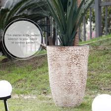 Beige Plastic Round Tall Planter