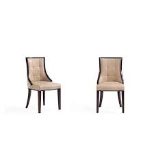 Fifth Avenue Faux Leather Dining Chair In Tan And Walnut Set Of 2