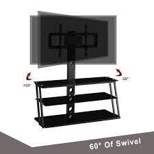 41 3 In Adjustable Angle Black Adjustable Height Tv Mounts Tv Stand Fits Tv S Up To 65 In With 3 Shelf