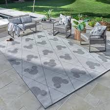Mickey Mouse Cream Gray 6 Ft X 9 Ft Argyle Indoor Outdoor Area Rug