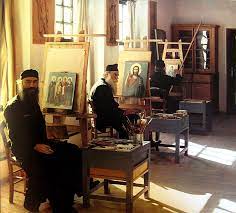 Icon Painting Monks In A Greek