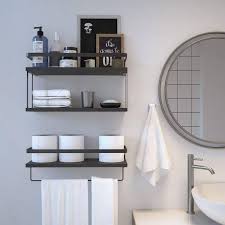 16 14 In W X 6 In D X 3 In H Black 2 1 Tier Bathroom Wall Mounted Floating Shelves With Metal Frame