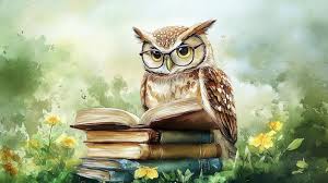 Wise Owl Immersed In Book Knowledge