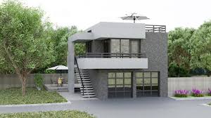 Modern House With Garden And Garage 3d