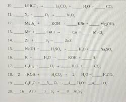 Balancing Chemical Equations Worksheet