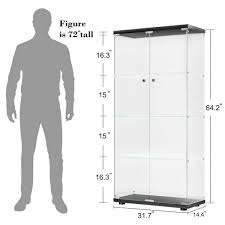 Seafuloy Black Two Door Glass Display Cabinet With 4 Shelves With Door