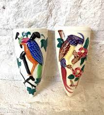 Vintage Pair Bird Wall Pocket Vases