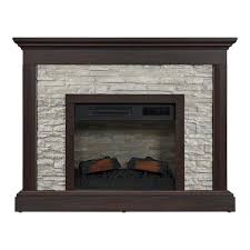 Stylewell Whittington 50 In W Freestanding Electric Fireplace In Brushed Dark Pine With Gray Faux Stone