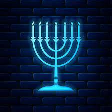 Silver Hanukkah Menorah Icon On Black