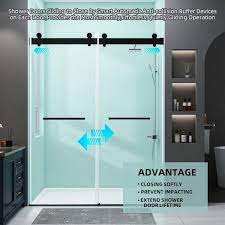 Zeafive 60 In W X 79 In H Double Sliding Shower Door Soft Close Frameless Shower Doors In Matte Black 3 8 In Tempered Glass