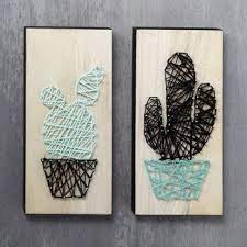 String Art Cacti On Wooden Icons