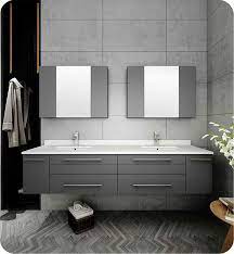 Fresca Lucera 72 Gray Wall Hung Double Undermount Sink Modern Bathroom Vanity W Medicine Cabinets