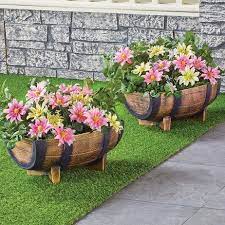 Rustic Half Barrel Planters Set Of 2