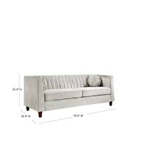 Lowery 79 5 In W Square Arm Velvet 3 Seats Tuxedo Straight Sofa With Square Arms In Beige