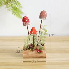 Stump Mushroom Decor Pine Wood Red