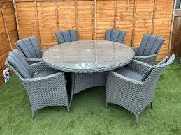 6 Seater Dining Set In Grey Rattan