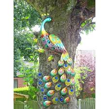 Metal Peacock With Jewel Tail Wall Art
