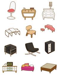 Cute Cartoon Furniture Icon Set Stock