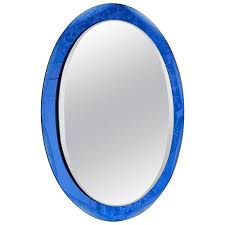 Vintage Oval Mirror With Blue Tinted