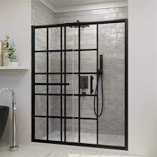 Framed Shower Door In Black Grid