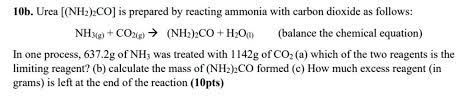 Urea Nh2 Co Is Prepared By Reacting